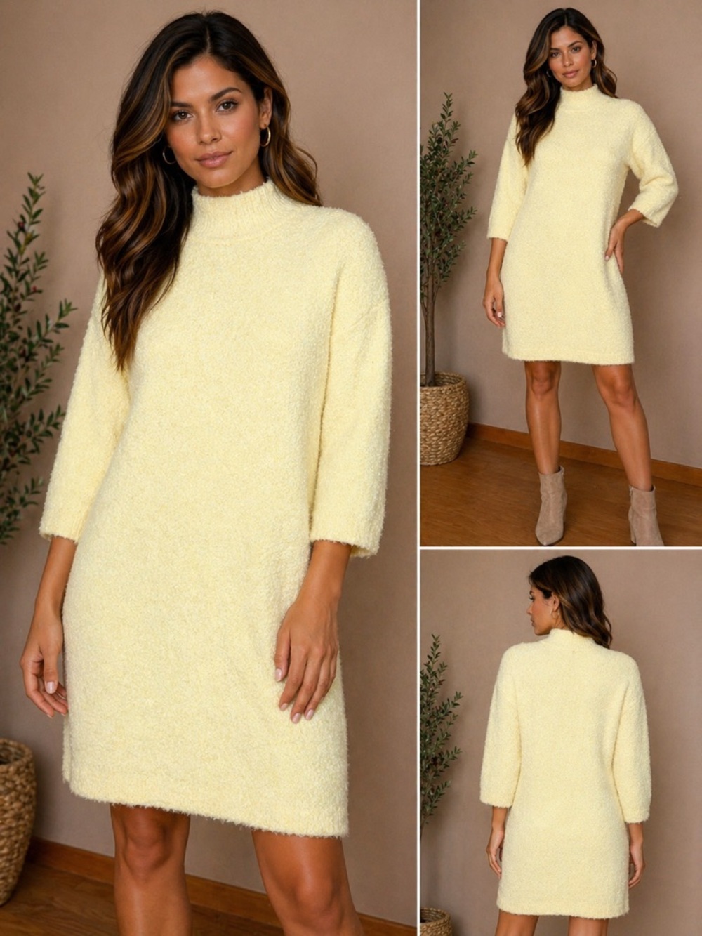511. Abercrombie & Fitch Pale Yellow Cozy Mock Neck Bouclé Shift Dress